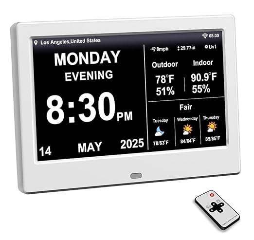 2025 New Digital Clock with Temperature/Humidity & Weather Forecast, Auto Time Sync Large Display, Custom Alarms & Medication Reminders, Ideal for Elderly(White, 7-Inch) by FEYBYLA