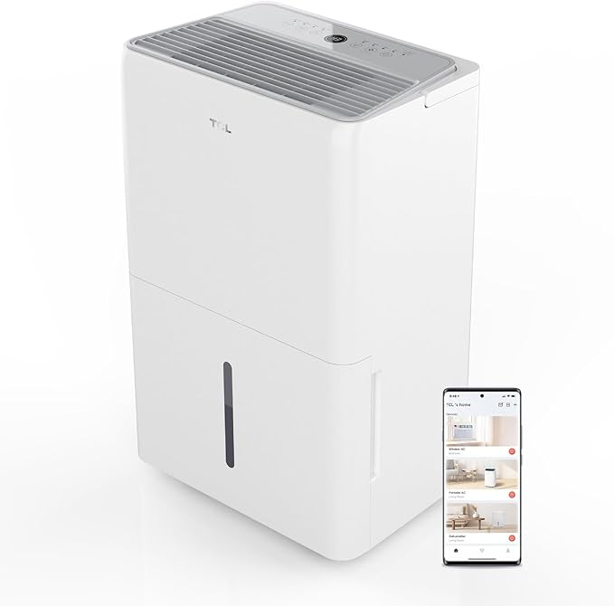 TCL 4500 Sq. Ft. Smart Dehumidifier with Pump, Energy Star, 50 Pints Per Day, Ideal for Whole House, Including Basements, Bedrooms, & Bathrooms, Works with Alexa/Google Assistant by TCL