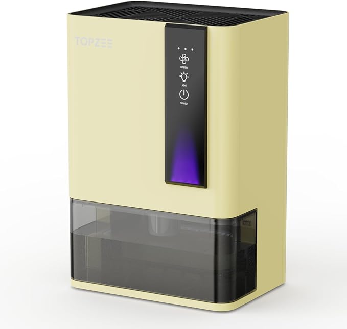 Dehumidifiers for Home, Dehumidifier for Bedroom Bathroom Basement with Auto Shut Off, Dual-Semiconductor Quiet Dehumidifier, Yellow by TOPZEE