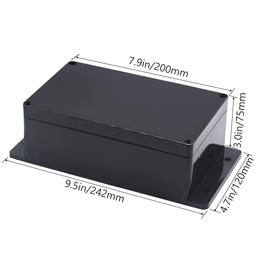 Zulkit Junction Box ABS Plastic Dustproof Waterproof IP65 Universal Electrical Boxes Project Enclosure with Fixed Ear Black 7.87 x 4.72 x 2.95 Inch (200 x 120 x 75 mm)(Pack of 1) - Image 2