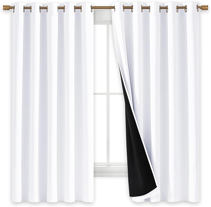 NICETOWN White 100% Blackout Lined Curtains, 2 Thick Layers Completely Blackout Window Treatment Thermal Insulated Drapes for Kitchen/Bedroom (1 Pair, 70 inches Width x 63 inches Length Each Panel) - Image 3