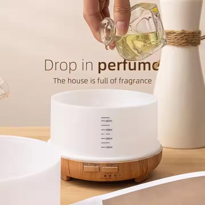 500ml Home/Office Aroma Diffuser, Essential & Fragrant Oil Vaporizer with Multi-Color Lighting for Night Stand, Desk, Table, Remote Control, Timer & Auto-Off Switch, Brown, Premium - Image 8