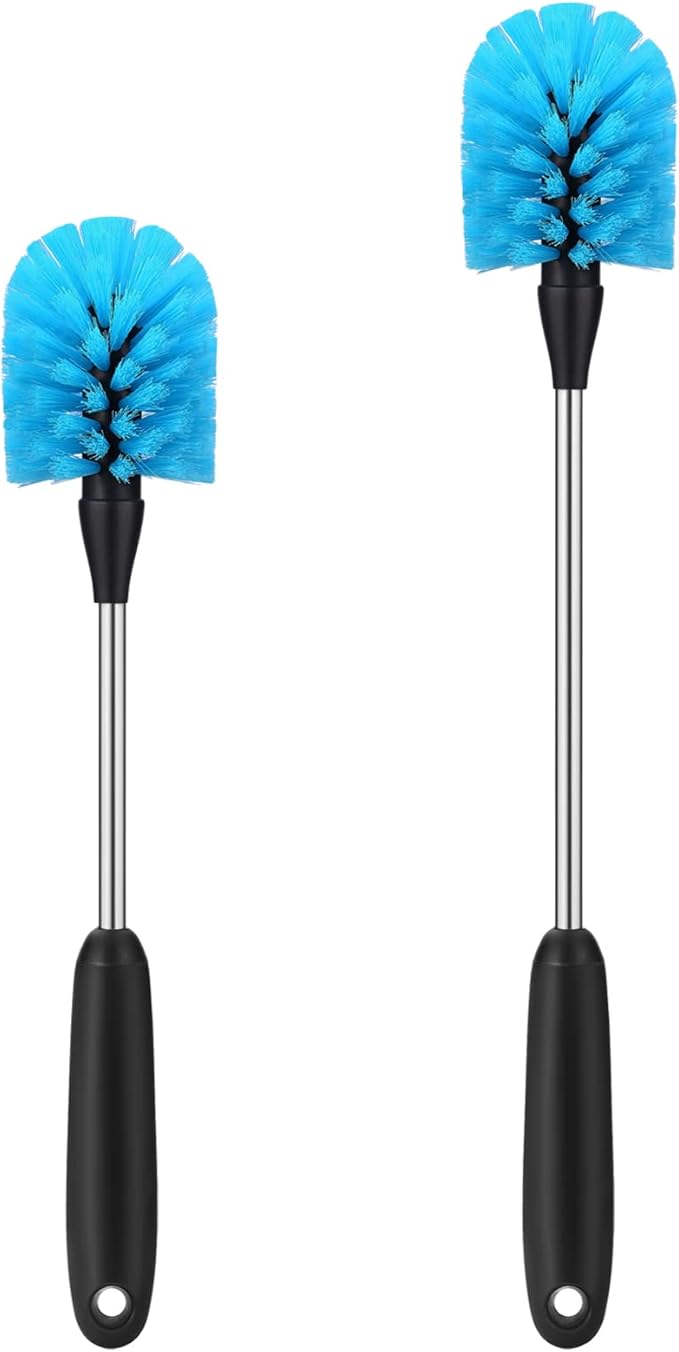 Stainless Steel Water Bottle Brush, Long Handle Scrubbing Brush, Built for Cleaning Sports Bottles, Baby Bottles, Cups, Coffee Mugs, Glasswares, Wine Decanters, Flask, 2 Pack, 13 in - 15 in by mosolan