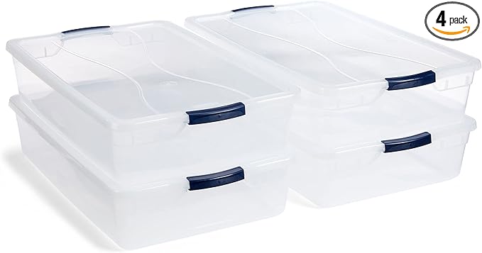 Rubbermaid Cleverstore 42 Quart Stackable Plastic Storage Bin with Lids for Garage, Closet, and Classroom, Clear, 4 Pack by Rubbermaid