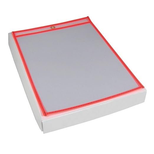 Box USA Neon Stitched Job Ticket Holders, Top Loading, 9 x 12", Clear with Neon Orange Edging, Reusable Vinyl, Dry Erase, Use to Protect/Store Documents in The Office and Warehouse, Case of 15 by BOXUSA