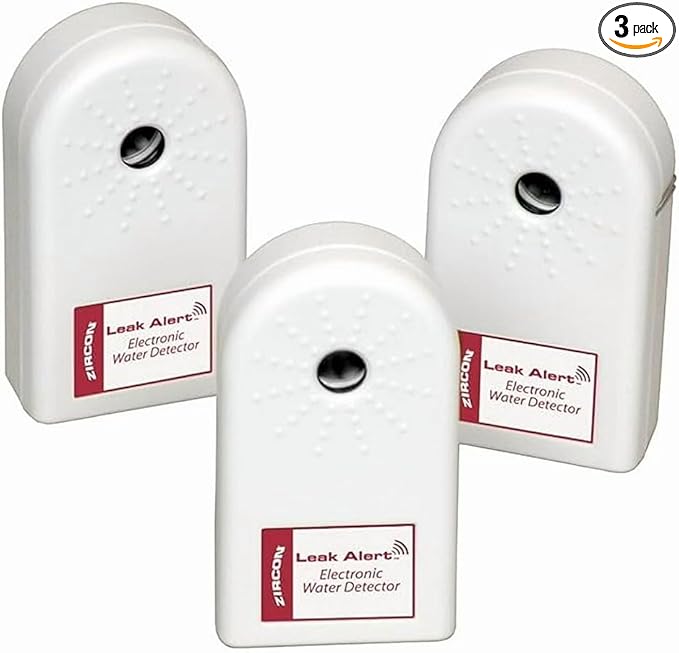 Zircon Leak Alert 3-Pack Water Detector Alarm – 90 dB Battery-Powered Leak & Flood Sensor for Basement, Kitchen, Bathroom, Utility Room – Early Water Detection & Damage Prevention by Zircon