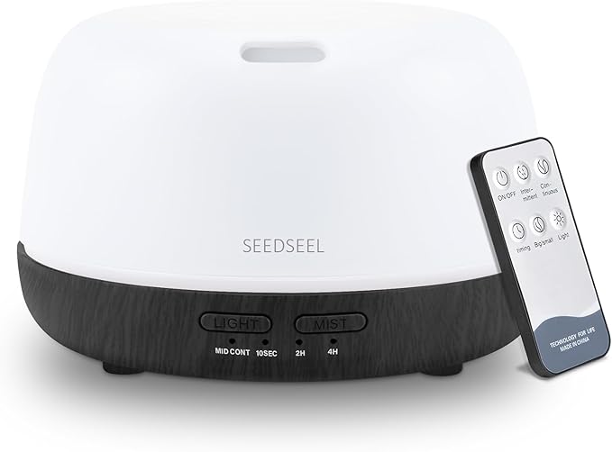 300ML Essential Oil Diffuser with Remote Control, Aromatherapy Diffuser with 7-Color Changing LED Light for Small Rooms, Bedroom, and Home by SEEDSEEL