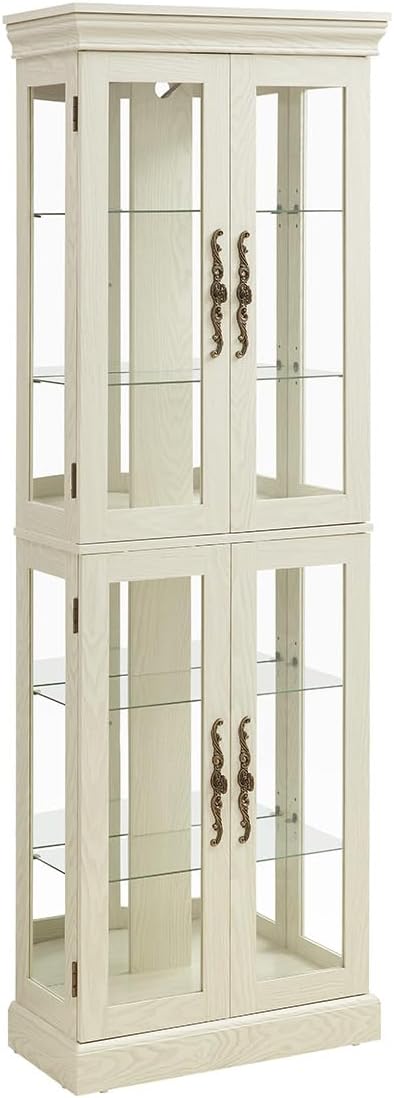 Lighted Glass Curio Cabinet with Lights & Adjustable Shelves,White Corner Curio Display Cabinet with Wood Frame (Free Standing,Light Bulb Include) by Unknown