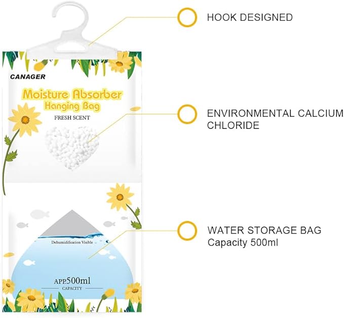 CANAGER Moisture Absorber -12 Pack,Fresh Scent Hanging Humidity Bag,Home,Car, and Closet Dehumidifiers(12.5OZ). - Image 4