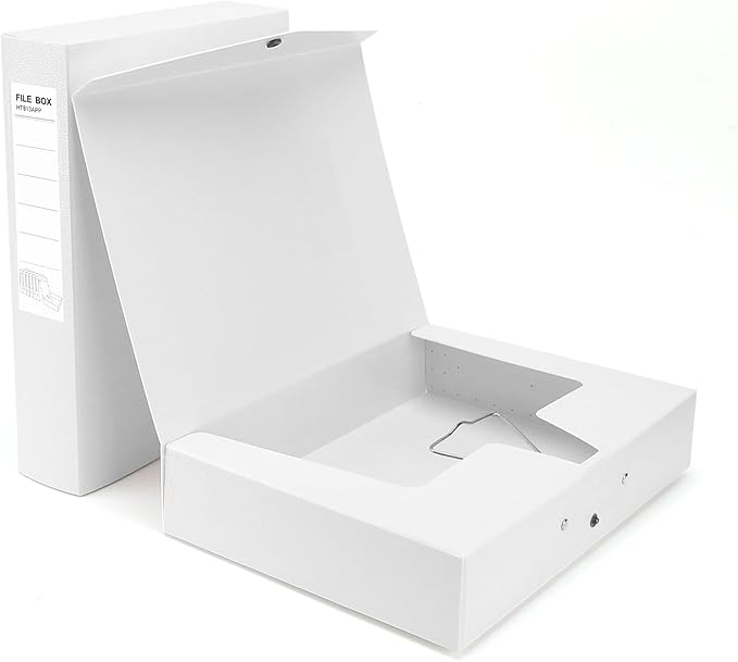 HUA JIE 2 Pack A4 Storage File Boxes Archives Case,65mm Spine,Box File Document Storage Box with Metal Clip for Office School -White by HUA+JIE