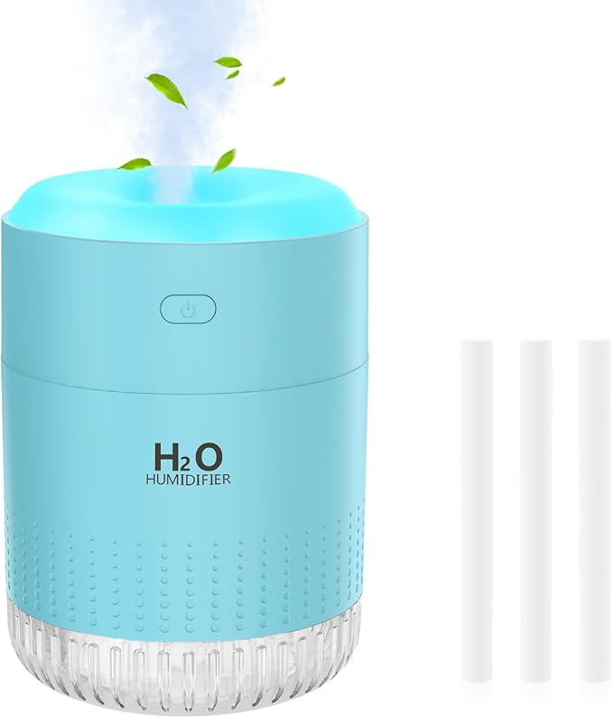 SZO Portable Mini Humidifier, 500ML USB Personal Cool Mist Humidifiers for Bedroom Office Travel Desk, Whisper Quiet 20dB with 2 Mist Modes & Auto Shut-Off, Small Desktop Humidifier（WSQ02 Blue） by SZOLLC