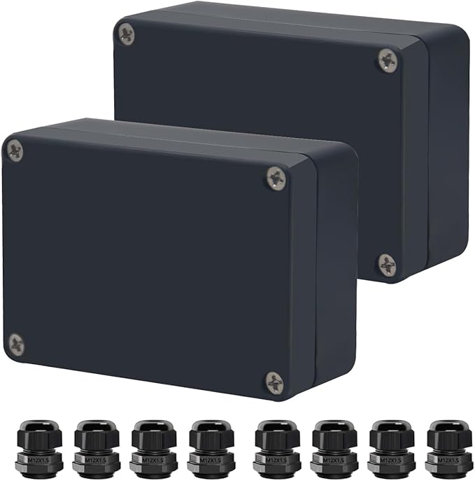 Project Box ABS Black Electrical Boxes IP67 Outdoor Waterproof box Electronic Junction Box Power Enclosure with Cable Glands for DIY Project 3.3x2.3x1.3inch(83x58x33mm) - Image 2