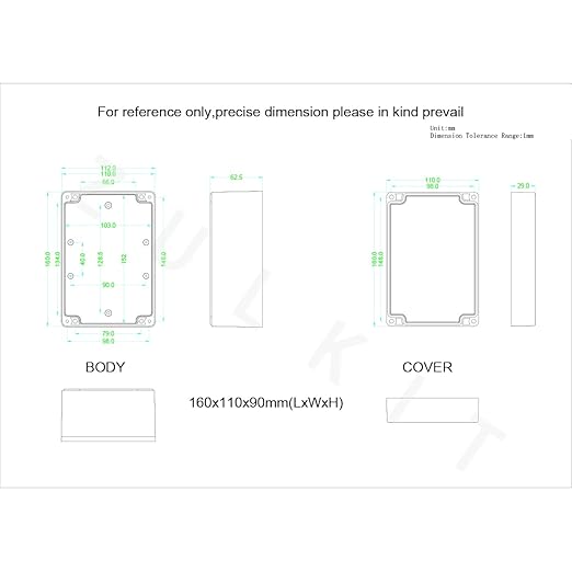 Junction Box, Zulkit Project Box IP65 Waterproof Outdoor Box ABS Plastic Electrical Boxes Electronic Enclosure Black 6.3 x 4.3 x 3.5 inch(160 x 110 x 90 mm)(Pack of 1) - Image 8