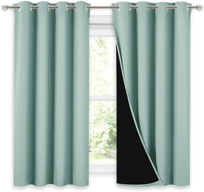 NICETOWN 100% Blackout Curtains 54 inches Long, Double-Deck Completely Blackout Window Treatment Thermal Insulated Lined Drapes for Small Window (Aqua Blue, 1 Pair, 52 inches Width Each Panel) by NICETOWN