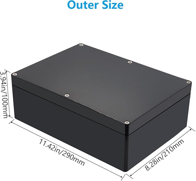 Outdoor Waterproof Junction Box IP67 Project Box ABS Black Electrical Boxes Electronic Enclsoure for DIY Project 11.4 x 8.3 x 3.9 inch (290x190x100mm) - Image 2