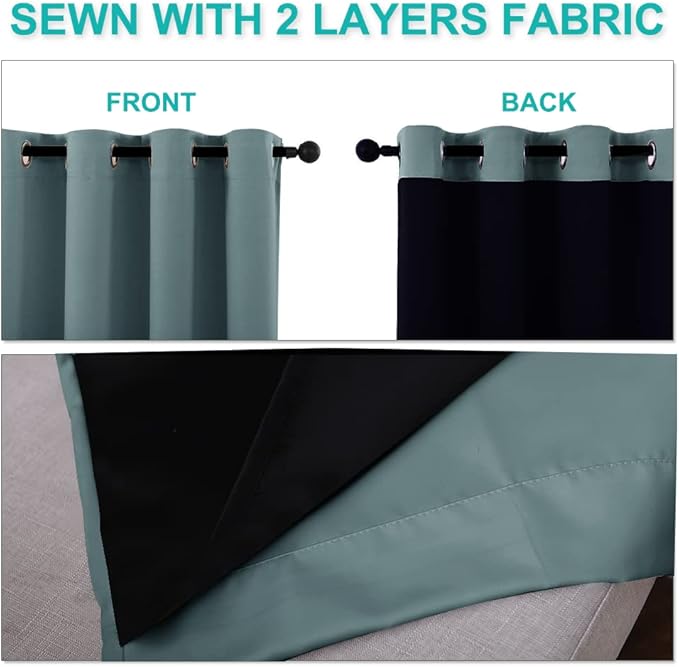 NICETOWN Greyish Blue 100% Blackout Lined Curtain, 2 Thick Layers Completely Blackout Window Treatment Thermal Insulated Drape for Kitchen/Bedroom (1 PC, 52" Width x 63" Length Each Panel) - Image 5