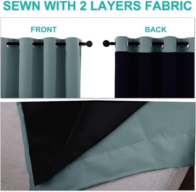 NICETOWN 100% Blackout Window Curtain Panels, Full Light Blocking Drapes with Black Liner for Nursery, 78-inch Drop Thermal Insulated Draperies (Greyish Blue, 2 Pieces, 55-inch Wide Per Panel) - Image 5