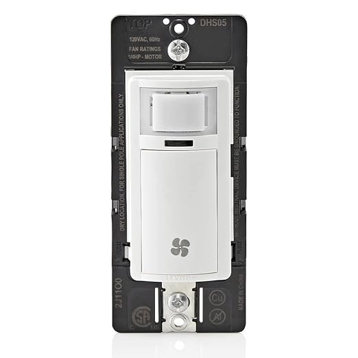 Leviton Humidity Sensor Switch for Bathroom Exhaust Fan, Automate Ventilation, Air Circulation, Moisture Control, ¼ HP, Single Pole, DHS05-1LW, White by Leviton