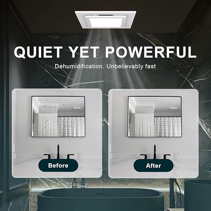 Bathroom Exhaust Fan with Light, 12 INCH, Upgraded Quiet Square Vent Fans with LED Light, 141 CFM, for Bathroom, Office, Home - Image 6