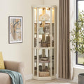 Elegant Corner Curio Cabinet with Lights & Tempered Glass Door, Wooden Display Cabinet with 4 Adjustable Glass Shelves & Mirrored Back for Living Room, Dining Room, Office (White) by ALYIAMXL