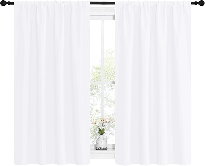 NICETOWN Kitchen Curtains, Short Home Decoration Curtains & Drapes, Small Window Draperies for Dining Room, Cupboard (White, 42 in x 54 in (W x L), Set of 2) - Image 2