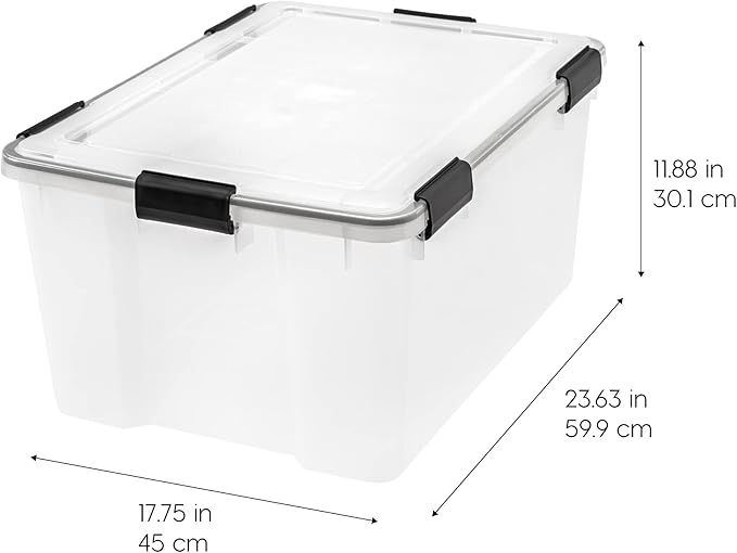 IRIS USA WeatherPro 63 Qt Storage Bins with Lids, 2 Pack, BPA-Free Plastic Gasket Box with Tight Latch and Seal, Stackable Nestable Tote Tub - Clear/Black - Image 2