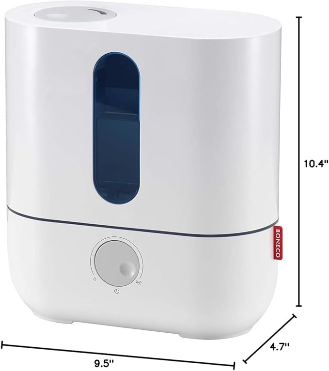 BONECO 1 Gallon Whisper Quiet Cool Mist Ultrasonic Humidifier for Large Room with LED Light, Control Knob, and Essential Oil Holder, White - Image 10
