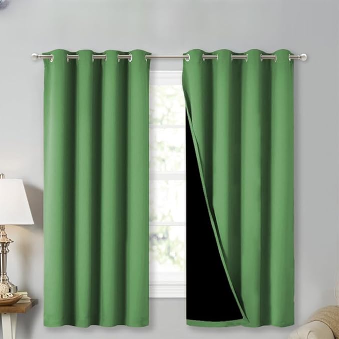NICETOWN 100% Blackout Curtains 54 inches Long, Forest Green, 1 Pair, 52 inches Width Each Panel, Double-Deck Completely Blackout Window Treatment Thermal Insulated Lined Drapes for Small Window by NICETOWN