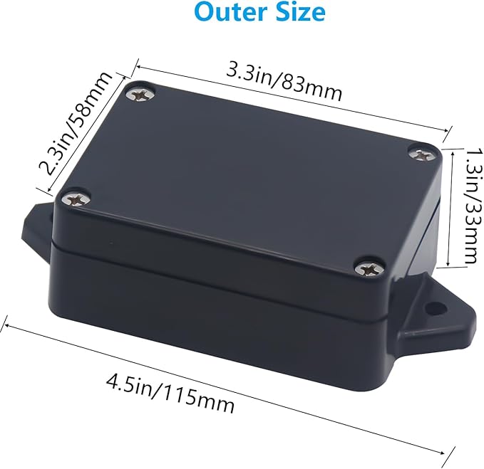 Project Box ABS Plastic Black Electrical Boxes IP65 Waterproof DIY Electronic Junction Box Power Enclosure with Fixed Ear 3.3x2.3x1.3inch (83x58x33 mm) - Image 2