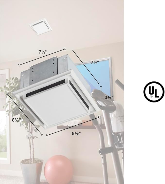 Broan-Nutone 682 Duct-Free Ventilation Fan, White Square Ceiling or Wall Exhaust Fan with Plastic Grille - Image 4