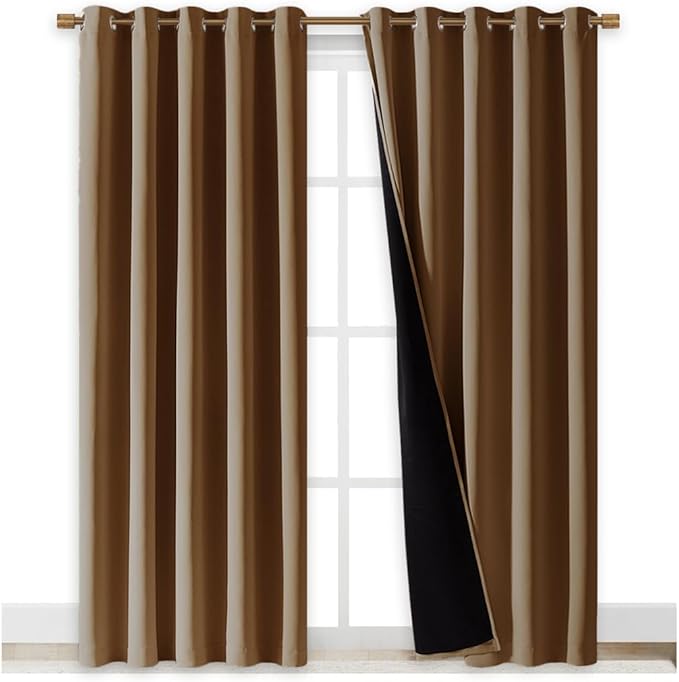 NICETOWN Full Shade Curtain Panels, Gold Brown, 70 x 84 inch, Pair of Energy Smart & Noise Blocking Out Blackout Drapes for Dining Room Window, Thermal Insulated Guest Room Lined Window Dressing - Image 2