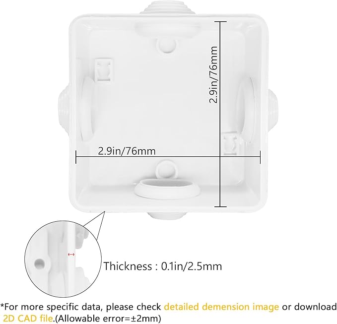LeMotech Junction Box, ABS Plastic IP55 Water Resistant and Dustproof, Universal Electrical Enclosure, Outdoor and Indoor Project Box, 3.1" x 3.1" x 1.9", White - Image 3