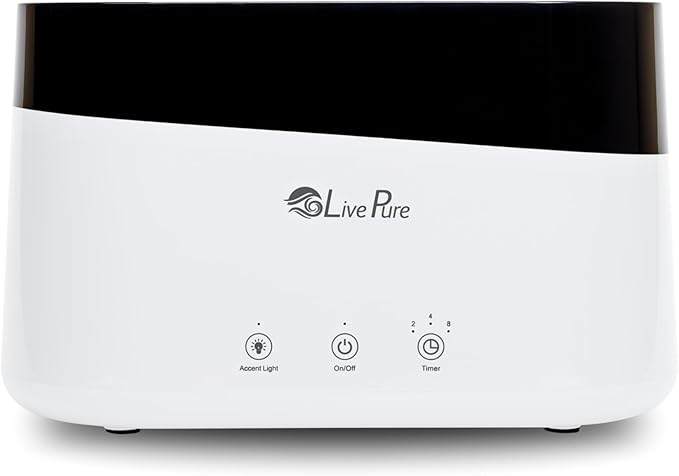LivePure LP300HUM Aqua Flame Cool Mist Humidifier – Small Ultrasonic Plant Humidifier Indoor with Essential Oil Diffuser – Dorm Essentials, Apartment, Desks & Home Office White - 0.20 Gal/ .75L by LivePure