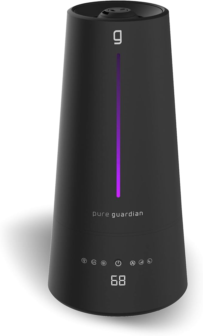PureGuardian 1.5 Gal Ultrasonic Warm & Cool Mist Humidifier with UV-C Light, IntelliSense Humidistat, 90-Hr Runtime, for Large Rooms up to 540 Sq. Ft., Black, H5665B by PureGuardian