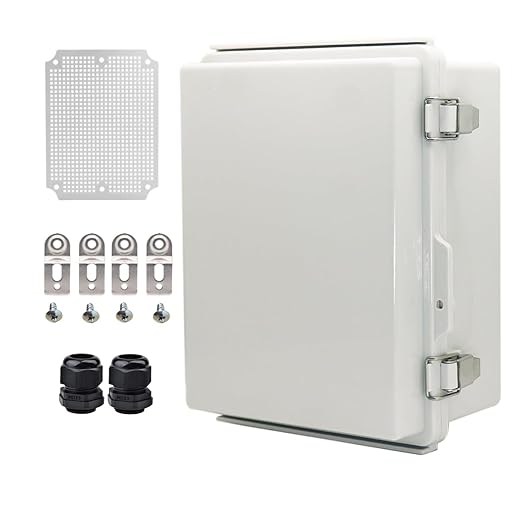 Outdoor Waterproof Electrical Box Junction Box Weatherproof IP67 ABS Plastic Enclosure Switch Router Project Box Electronics DIY Enclosure With Mounting Plate Wall Bracket Grey 8.6"x6.6"x4.3" by YETLEBOX
