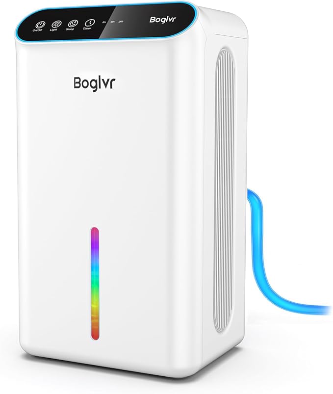 Dehumidifier for Home, 85 OZ Water Tank, (800sq.ft) Small Dehumidifiers for Bathroom Bedroom Basement with Drain Hose, Auto Shut Off, 3 Gear Timer, Sleep Mode, 7 Colors LED Light by boglvr