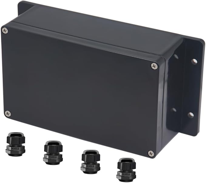 Project Box ABS Black Electrical Boxes IP65 Outdoor Waterproof Box Electronic Junction Box Fixed Ear Power Enclosure with Cable Glands for DIY Project 7.87 x 4.72 x 2.95 inch (200x120x75mm) by Raculety