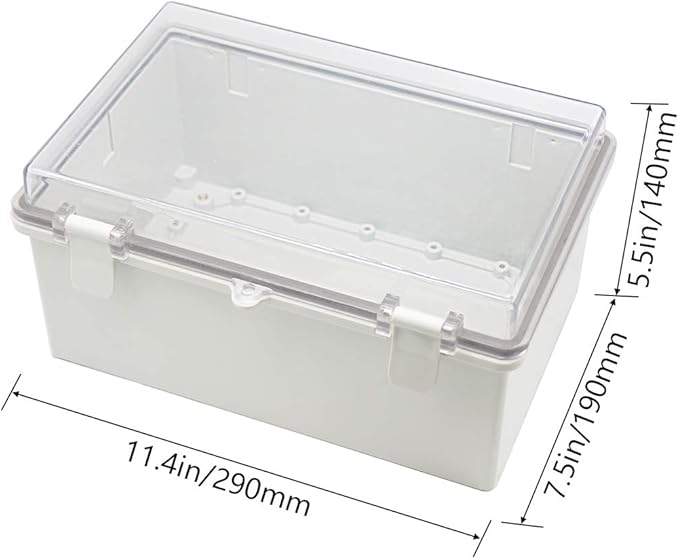 Zulkit Junction Box ABS Plastic Dustproof Waterproof IP65 Electrical Boxes Hinged Shell Outdoor Universal Project Enclosure Clear Cover with 2 Cable Glands 11.4 x 7.5 x 5.5 inch(290x190x140mm) - Image 2