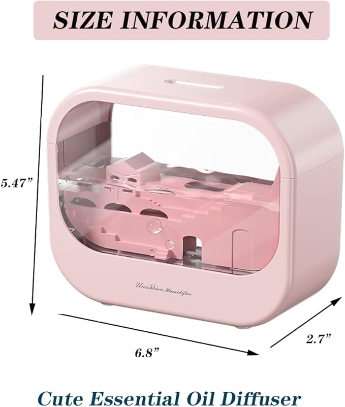 Essential Oil Diffuser, Cute Humidifier with 7 LED Light Colors, Waterless Auto Shut-Off & Timer Setting Cool Mist Humidifier Diffuser for Spa Home Yoga Office Bedroom(Pink) - Image 2