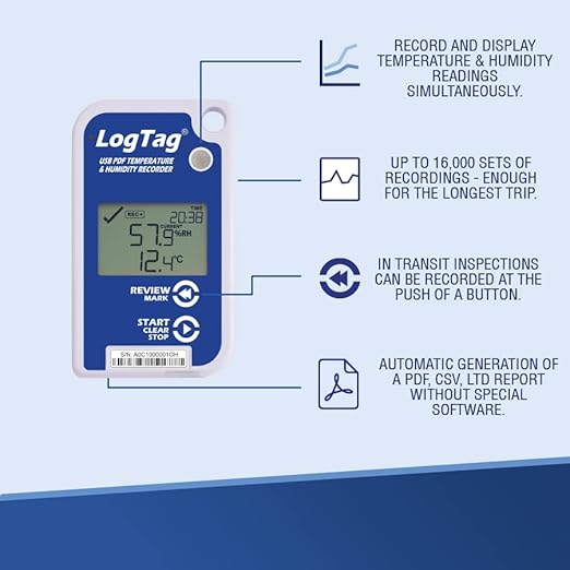 UHADO-16, Multi-use Data Logger, Temperature & Humidity, 16,000 Readings, with Display, with USB, White/Blue - Image 3