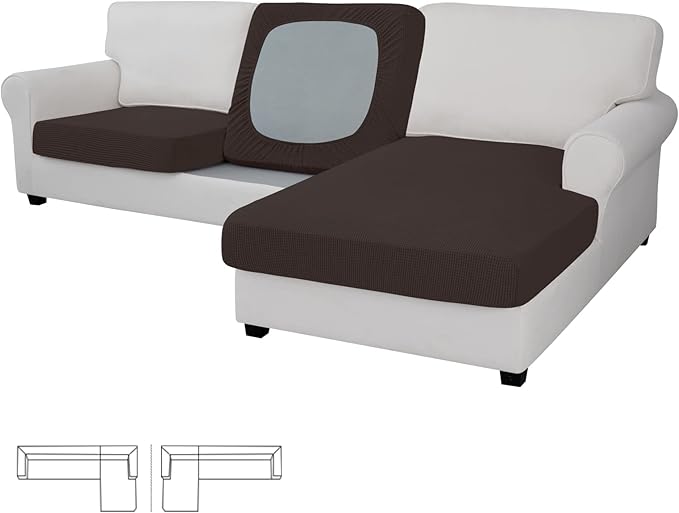 Easy-Going Stretch 3 Pieces Couch Cushion Covers for Sectional Sofa Left/Right L Shape Chaise Lounge Sofa Seat slipcover Anti-Slip Sofa Cover Soft (2 Seater + 1 Chaise, Chocolate) by Easy-Going
