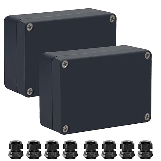 Junction Box IP65 Waterproof ABS Plastic Electrical Project Case Power Junction Boxes, Project Box with 4 PCS M12 Cable Glands 3.3 x 2.3 x 1.3Inch (83 x 58 x 33mm) by Otdorpatio