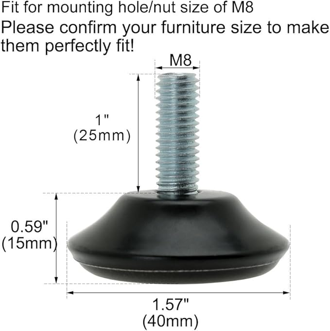 uxcell M8 x 25 x 40mm Screw on Furniture Glide Leveling Feet Floor Protector Pad Adjuster for Cabinet Chair Leg 4 Pack - Image 2