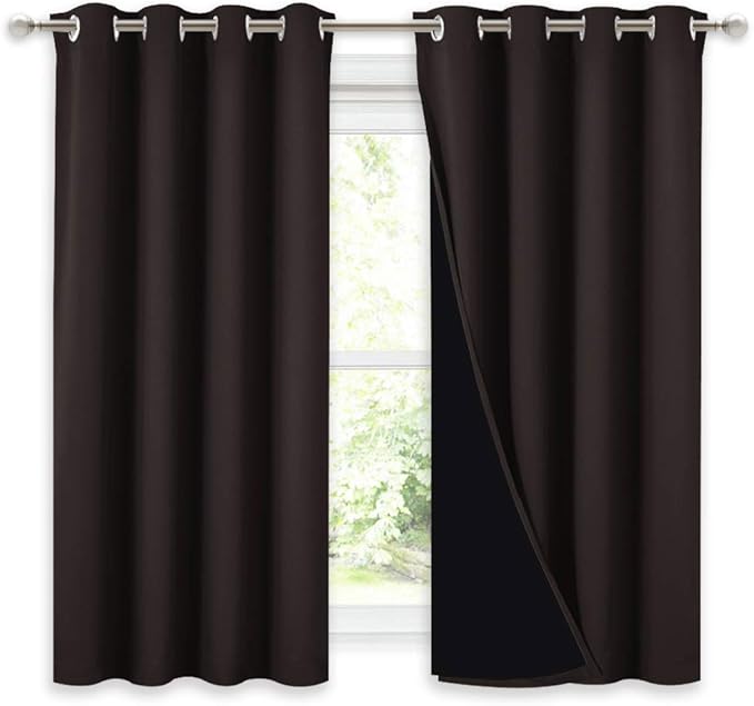 NICETOWN Truly Blackout Curtains 54 inches Length, 2 Thick Layers Completely Blackout Window Treatment Thermal Insulated Lined Drapes for Basement Window (Brown, 1 Pair, 52 inches Width Each Panel) by NICETOWN