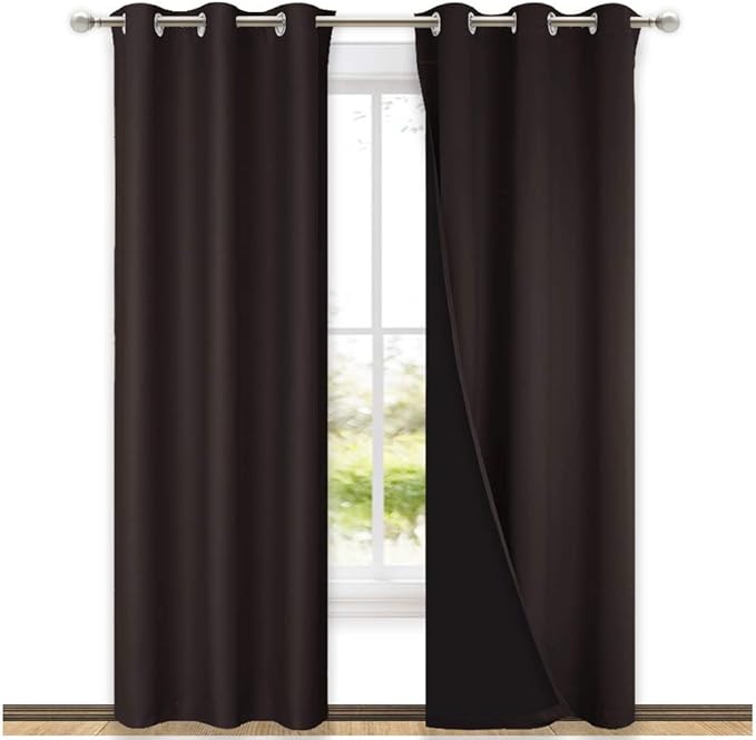 NICETOWN Full Shade Curtain Panels, 37" Wide x 80" Long, Toffee Brown, Pair of Thermal Insulated & Energy Efficiency Blackout Drapes for Living Room, Lined Silky Performance Window Dressing by NICETOWN