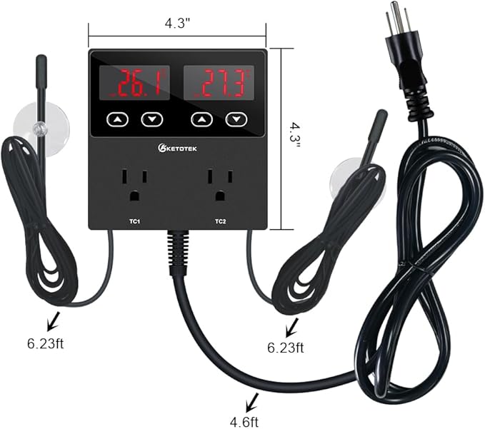 KETOTEK KT99pro Dual Digital Temperature Controller Outlet 10A Relay Heating Coolling Thermostat Controlled Socket with Sensor for Reptile Brewing Fermentation Breeding Incubation Greenhouse - Image 6