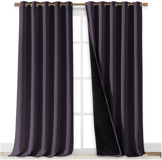 NICETOWN Full Shading Curtains for Windows, Greyish Purple, Pack of 2, 62 inches W x 95 inches L, Super Heavy-Duty Black Lined Blackout Curtains for Bedroom, Privacy Assured Window Treatment - Image 2