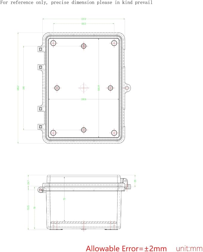 Junction Box, Hinged Black Cover IP67 Waterproof ABS Project Box with Mounting Plate Electrical Box Enclosure with Wall Bracket 7.1 x 5.1 x 3.5inch(180x130x90mm) - Image 6