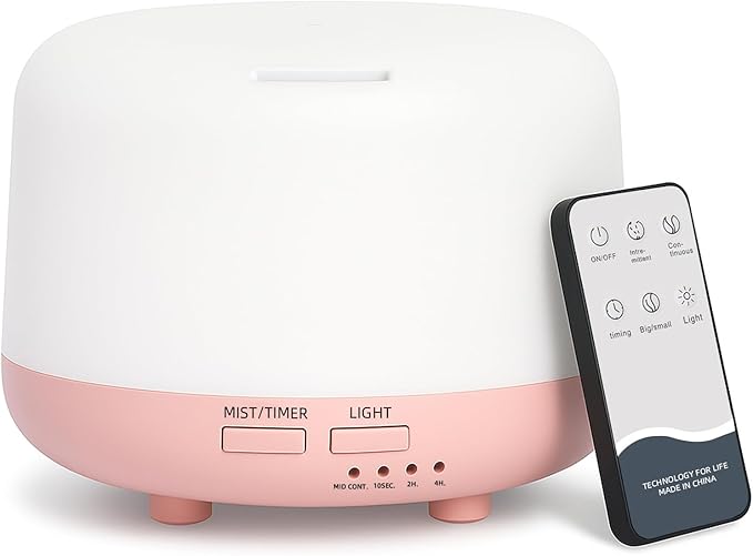 300ML Essential Oil Diffuser, Cool Mist Small Diffuser with Remote Control, 7 Color Changing LED Light, 4 Timer Settings,Waterless Safety Shut Off, for Bedroom, Room, Office(Pink) by SPLITSKY