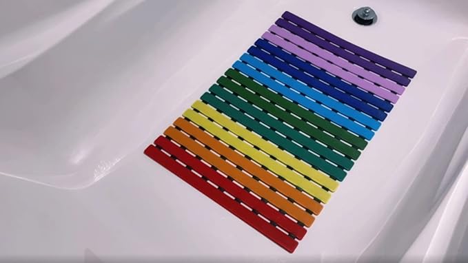 Non Slip Bathtub Mat | Double-Layered Shower Floor Mat with Suction Cups | EZ-Dry Construction | Non-Toxic, BPA, Latex, Phthalate, PVC Free (Rainbow) - Image 6